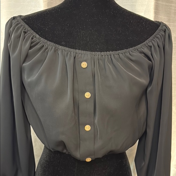 Off Shoulder Black Women’s Small Cropped Balloon Sleeve Blouse - Unbranded - Picture 1 of 7